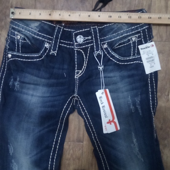 Rock Revival Women's 26 Straight Morgan Distressed Faux Leather Flap Pockets NWT - Picture 9 of 12